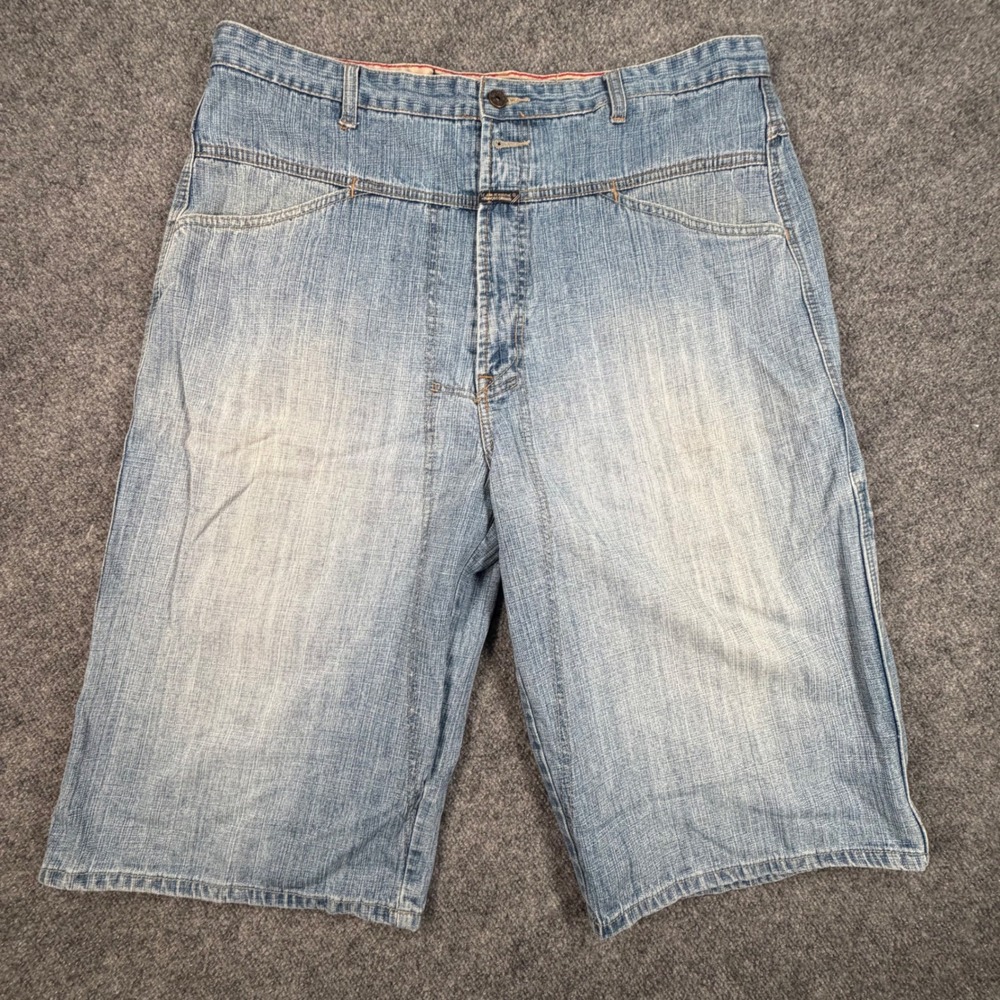 Marithe Francois Girbaud Mens Denim Shorts Light Wash Baggy 38 Blue 0826